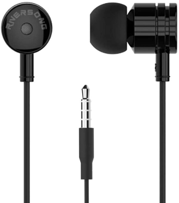RIVERSONG Seed Hands-Free Earphones Wired Earbuds with Microphone Noise Cancelling Sound – Black
