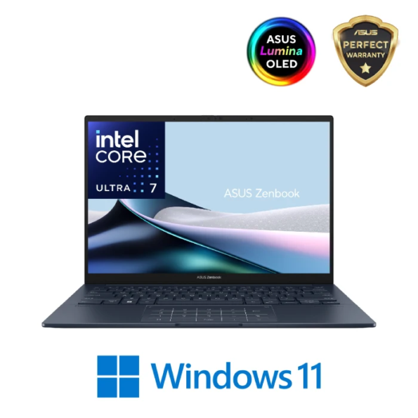 ASUS Zenbook 14 OLED UX3405MA-PP381WS ( Intel Core Ultra 7 155H Processor Intel Evo edition-16GB LPDDR5X-7467MHz-1TB M.2 NVMe-Intel Arc Graphics-14-inch OLED 3K 120Hz- Win11- Ponder Blue )
